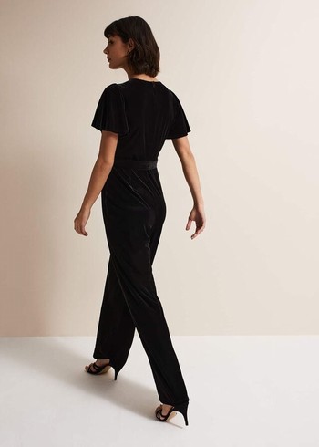 Phase Eight Holly Velvet Jumpsuit Black USA | 6839240-XD